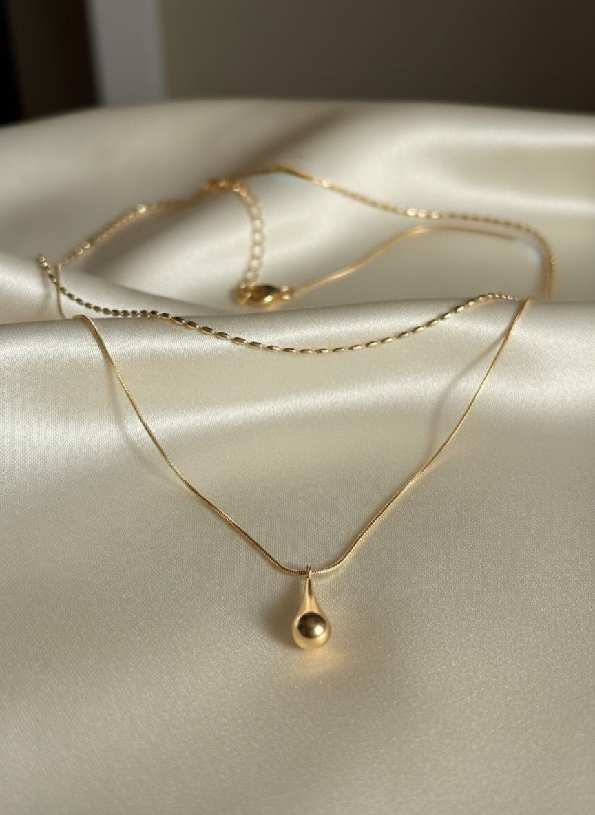 Golden Teardrop Double Layer Necklace