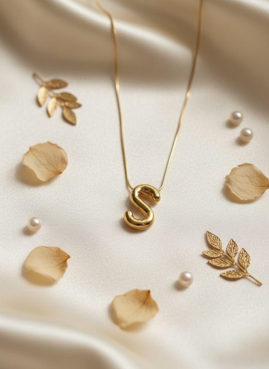 Letter Initial 'S' Gold Pendant Chain