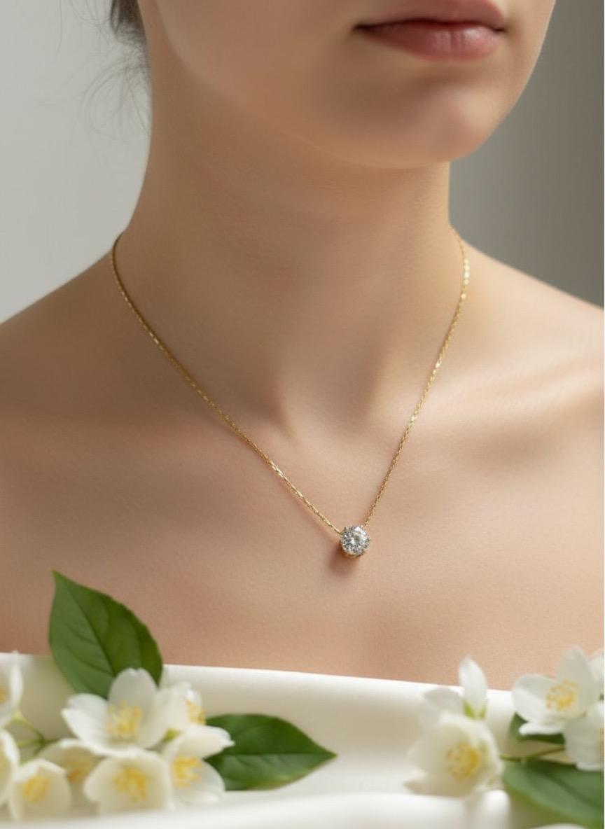 Floating Diamond Studded Gold Necklace