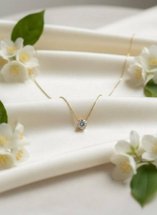 Floating Diamond Studded Gold Necklace