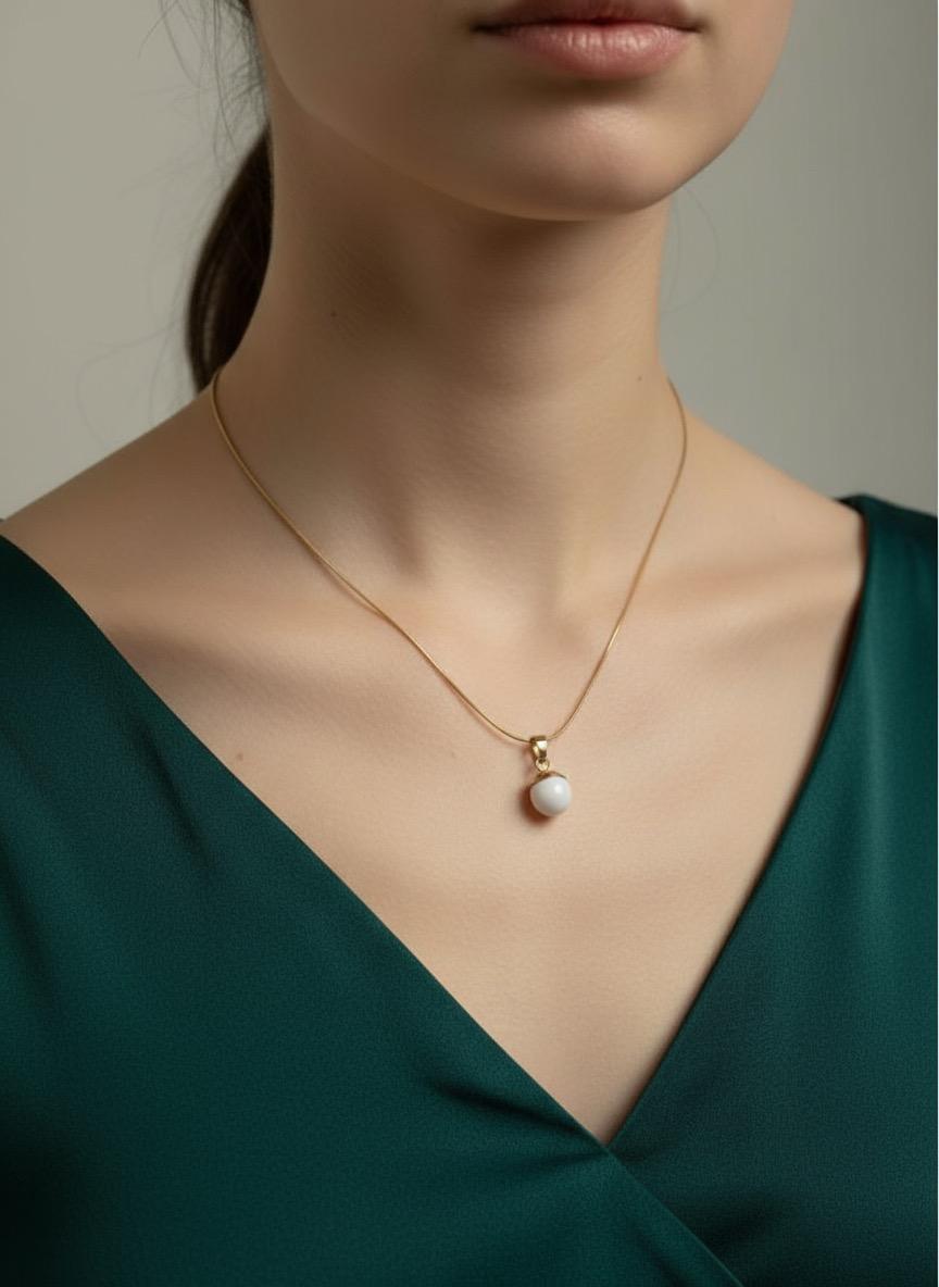 Gold Plated Necklace with Pearl Drop Pendant