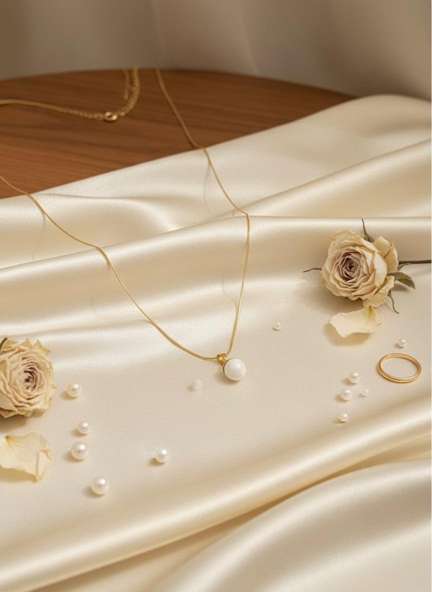 Gold Plated Necklace with Pearl Drop Pendant