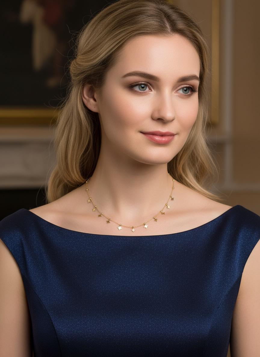 Shimmering Four Pointed Start Necklace