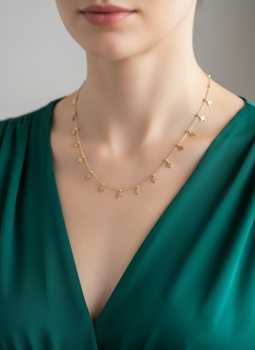 Shimmering Four Pointed Start Necklace