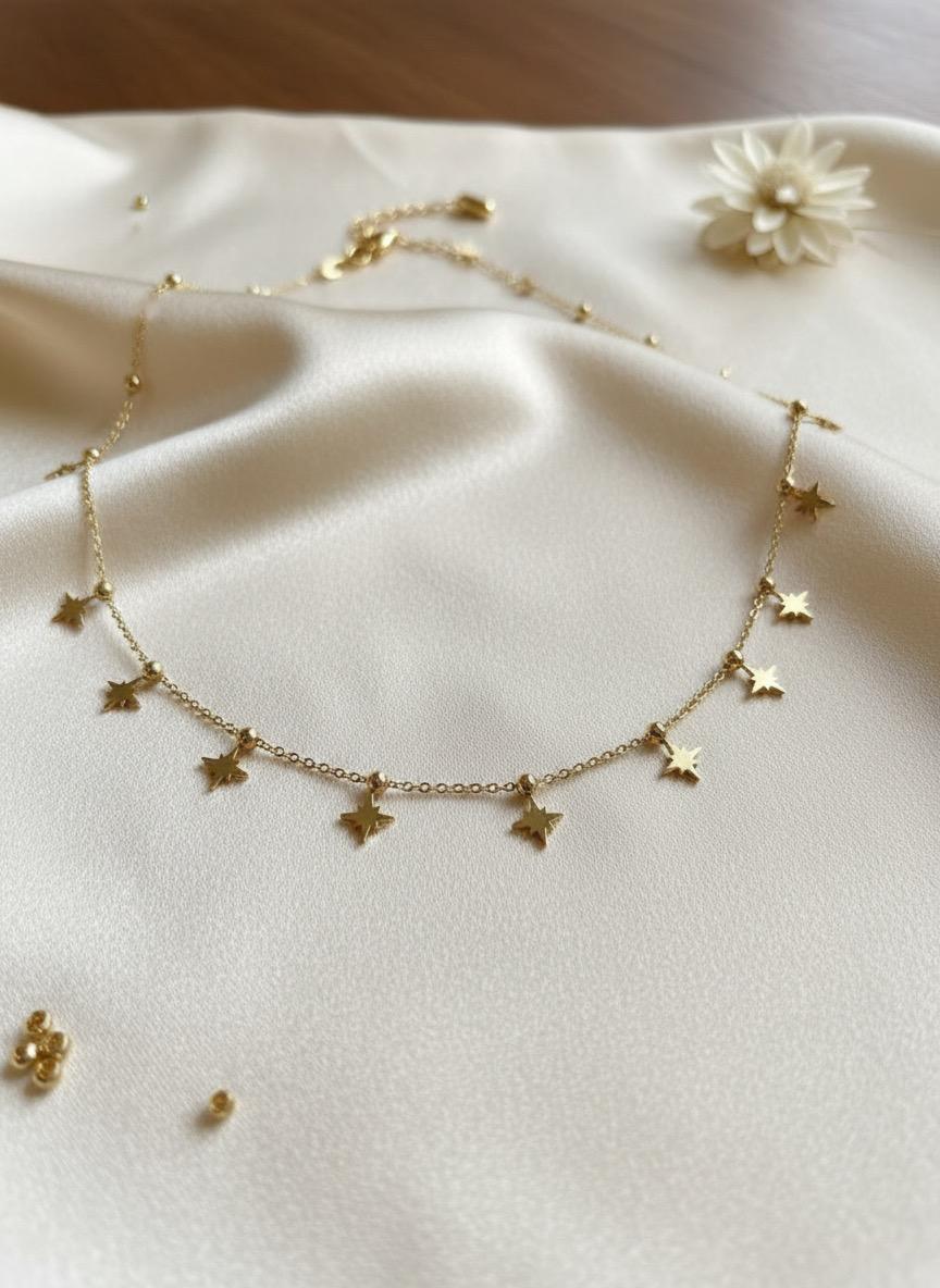 Shimmering Four Pointed Start Necklace