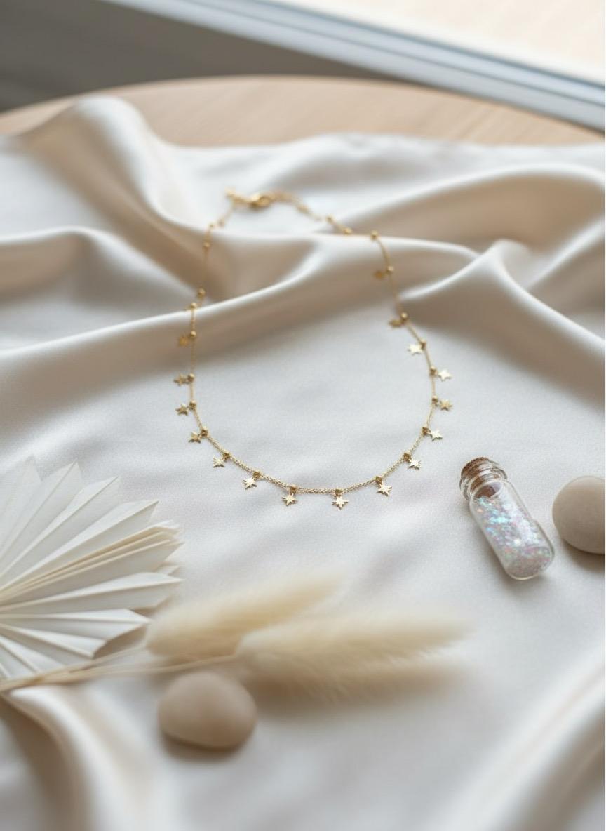 Shimmering Four Pointed Start Necklace