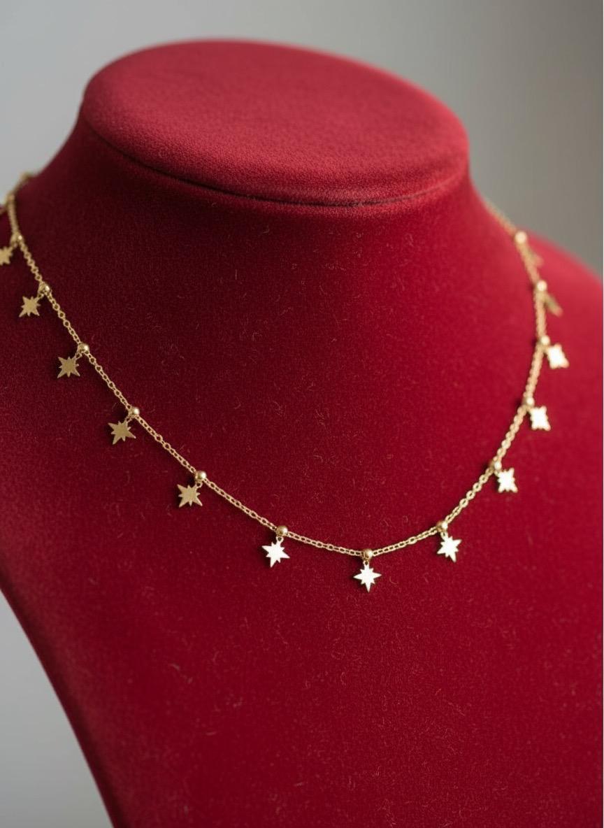 Shimmering Four Pointed Start Necklace