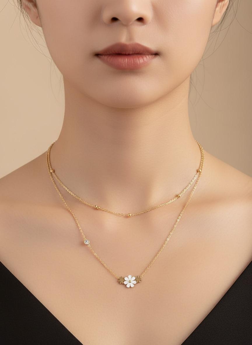 Pretty Daisy Double Layer Necklace