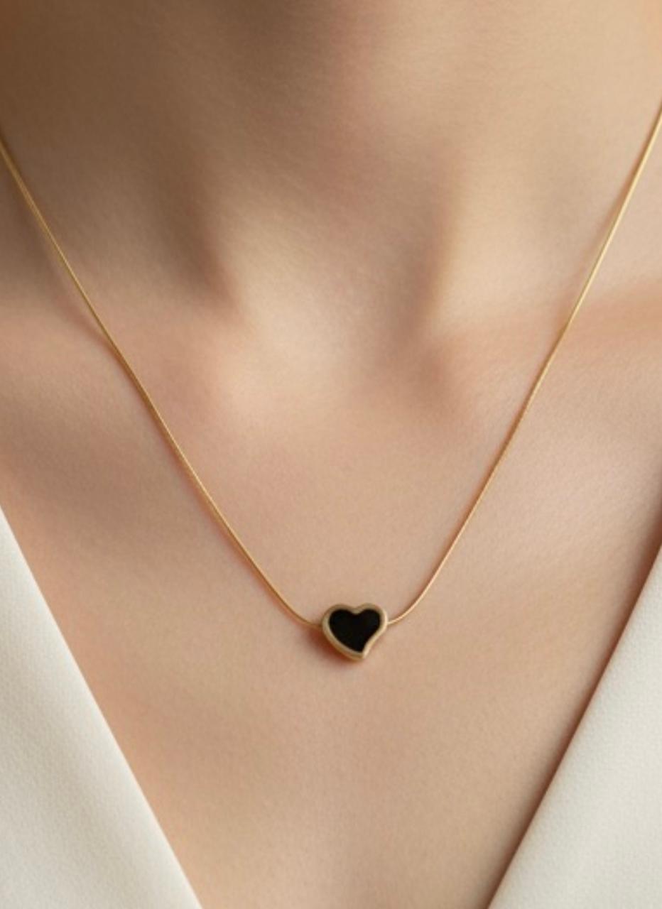 Tiny Black Heart Pendant Necklace