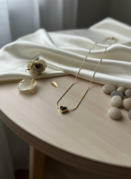 Tiny Black Heart Pendant Necklace