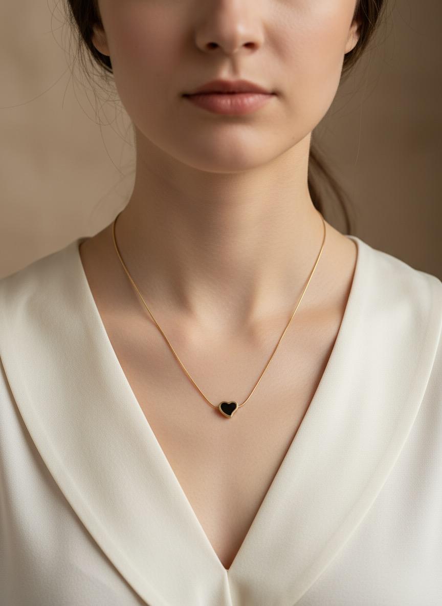 Tiny Black Heart Pendant Necklace