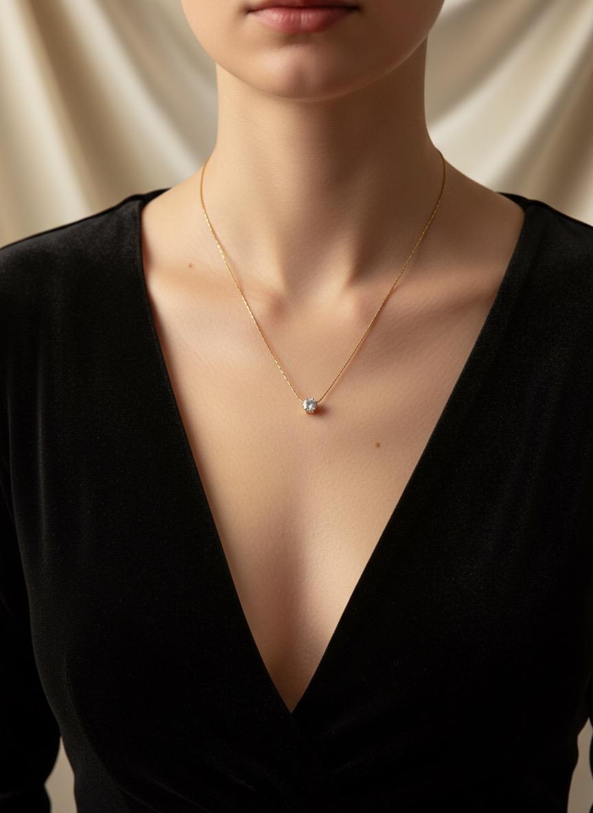 Floating Diamond Studded Gold Necklace