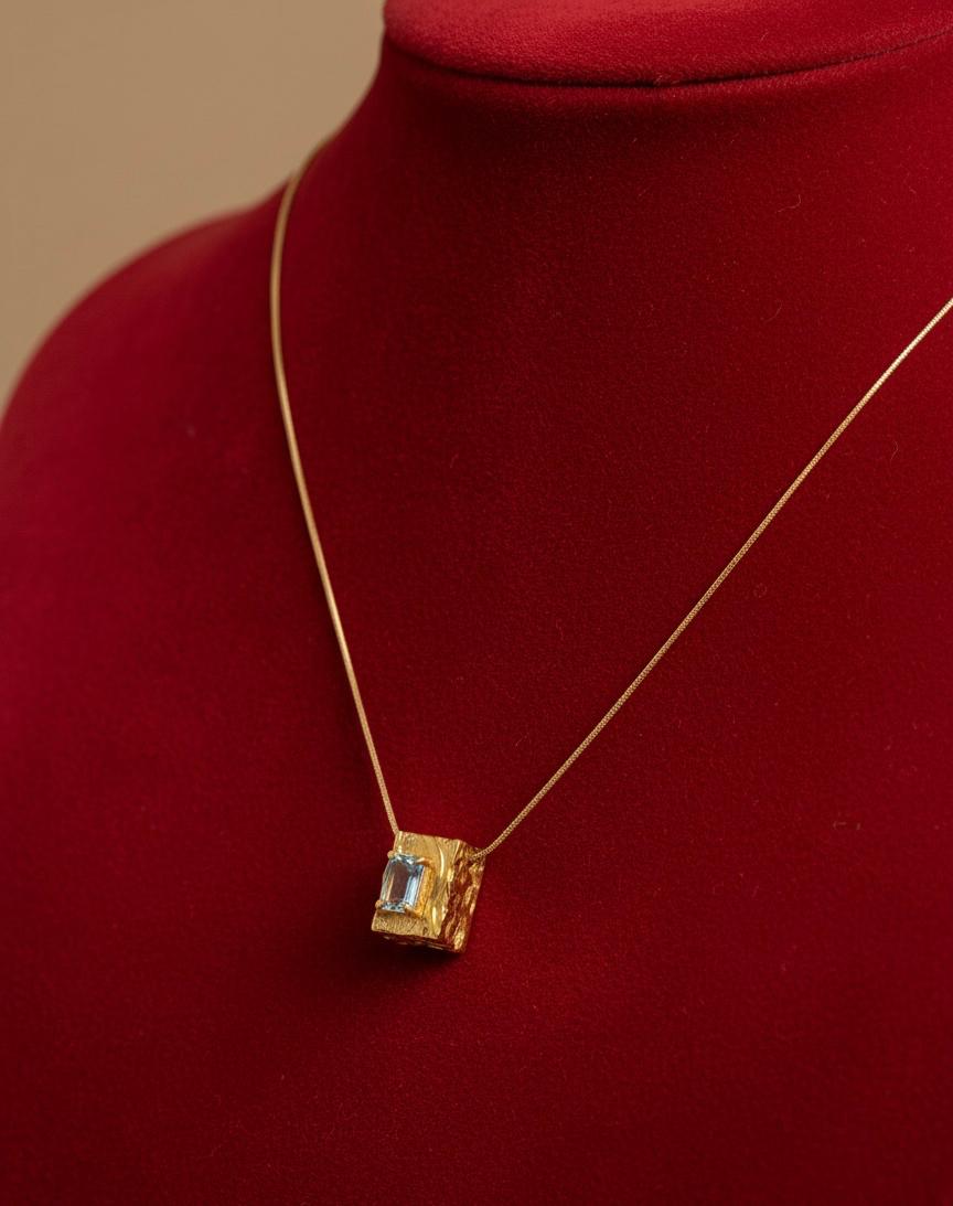 Hammered Stone Cube Pendant Necklace