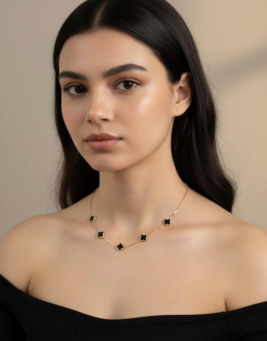 Charm of the Night Multi Black Clover Neck Chain