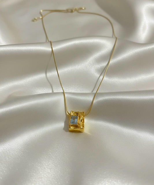 Hammered Stone Cube Pendant Necklace