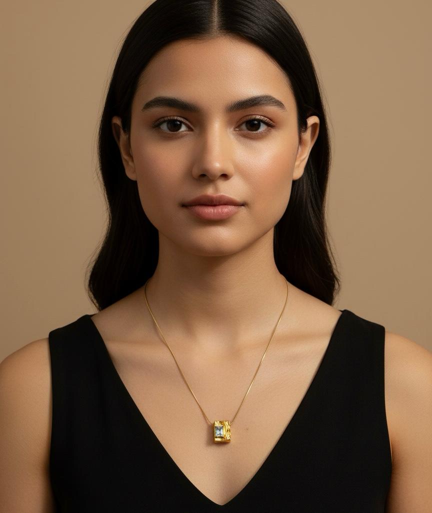 Hammered Stone Cube Pendant Necklace