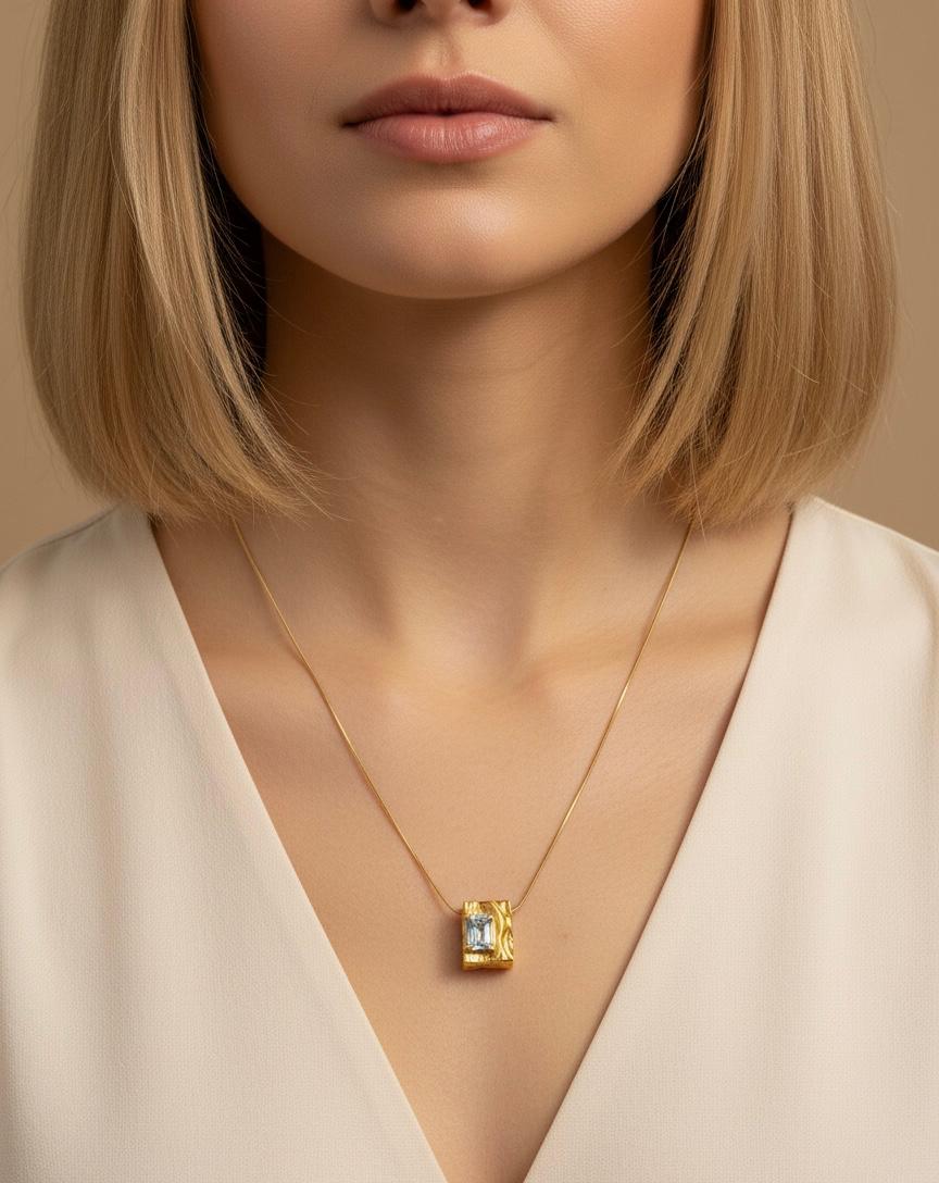 Hammered Stone Cube Pendant Necklace