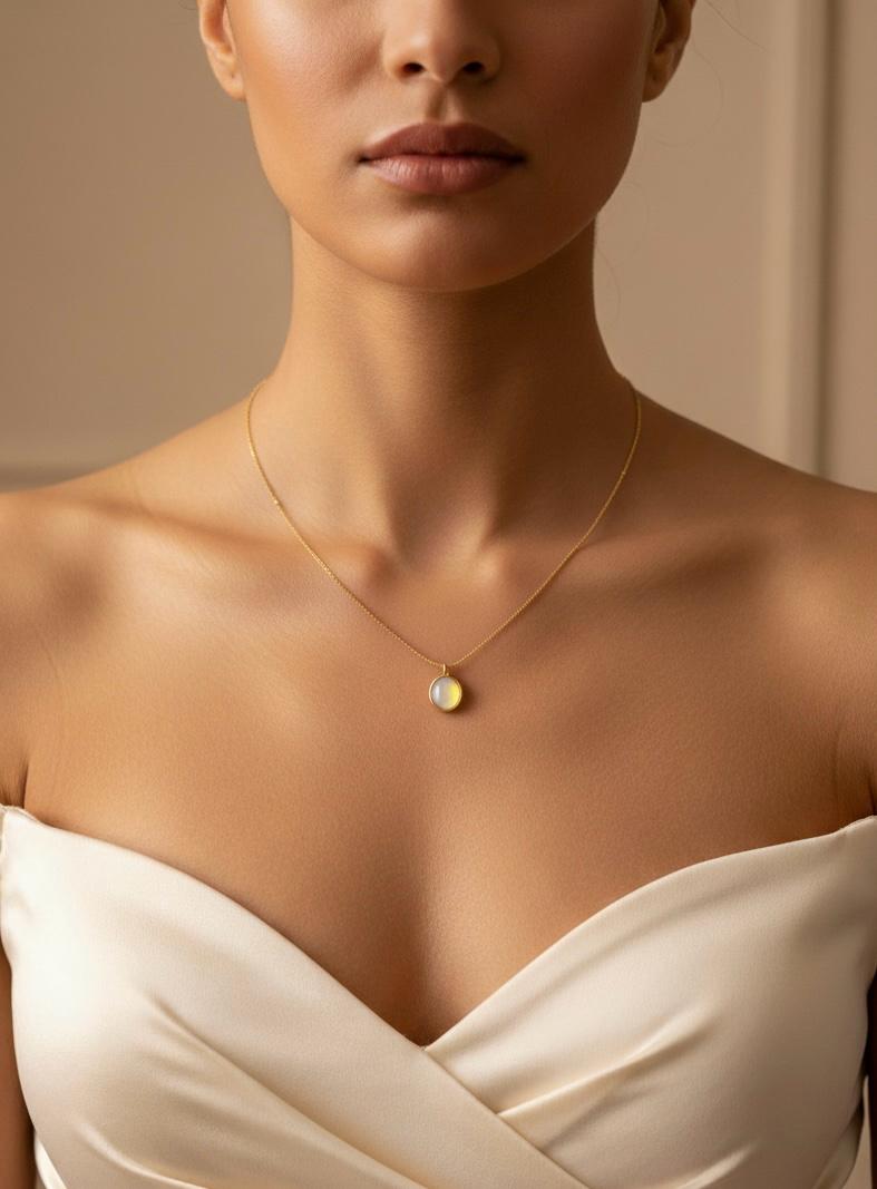 White Enamel Circle Pendant Necklace