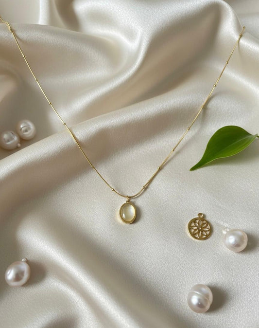 White Enamel Circle Pendant Necklace