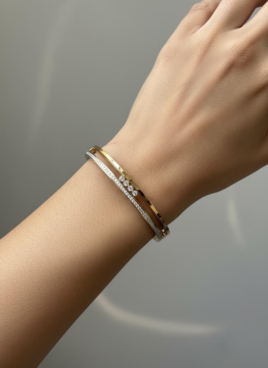 Stone Sandwiched Bangle Bracelet