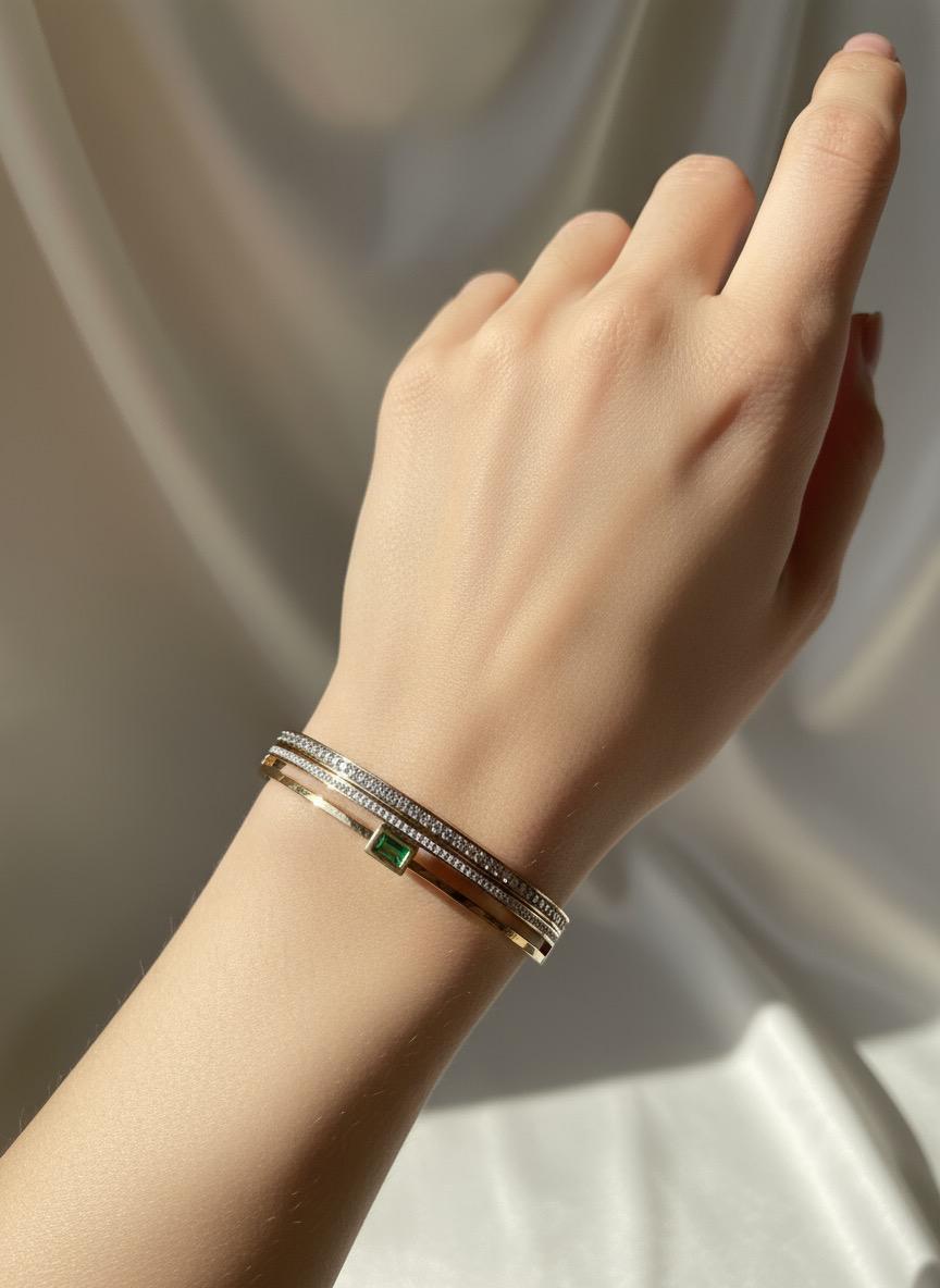 Green Emerald - Double The Sparkle Bangle Bracelet