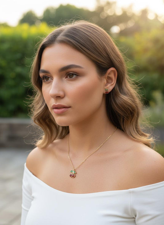 Cute Cherry Pendant Chain and Earring set