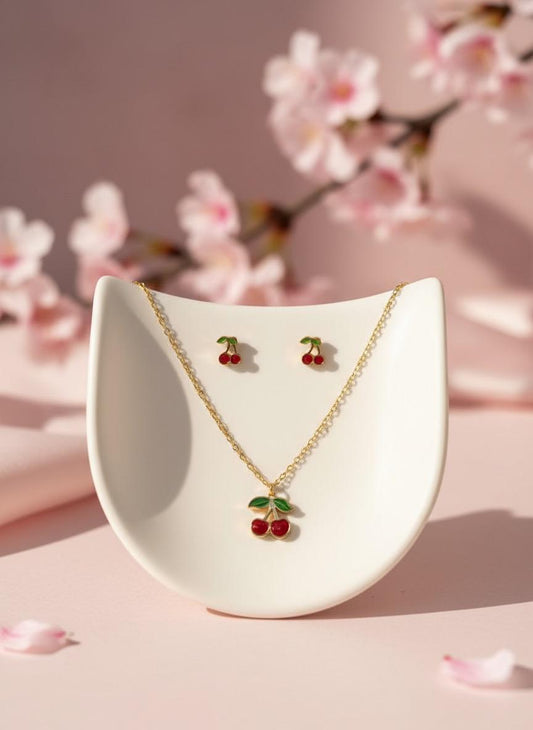 Cute Cherry Pendant Chain and Earring set