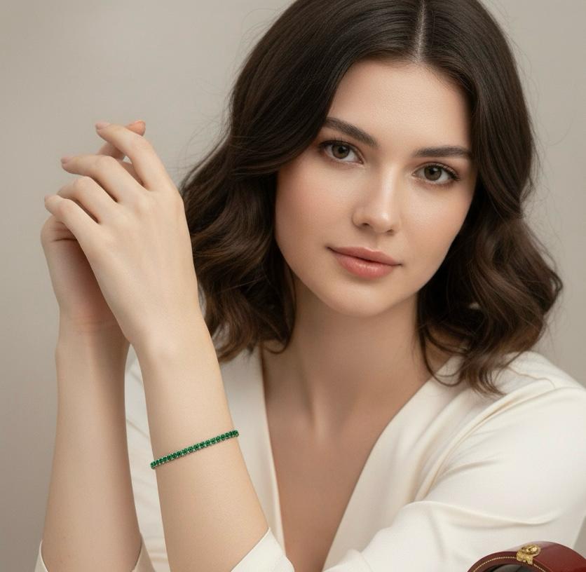Single Line Emerald Green Tennis Thin Bracelet