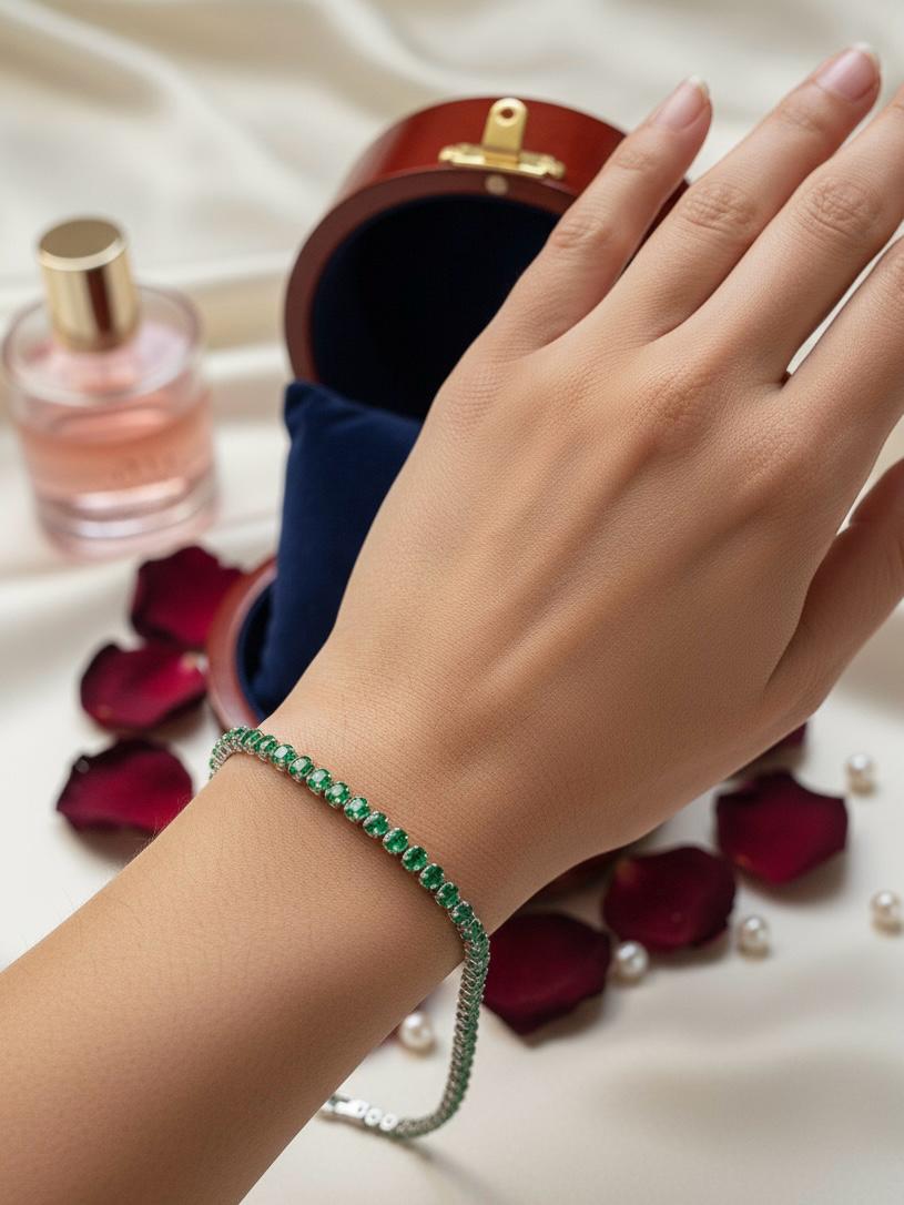 Single Line Emerald Green Tennis Bracelet