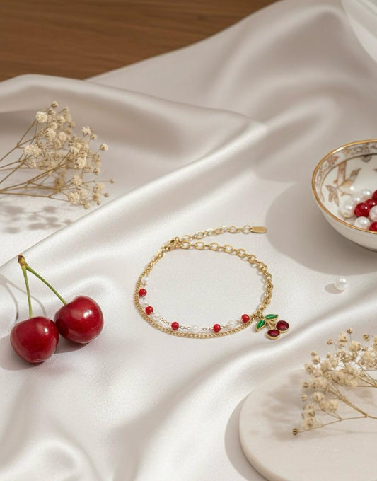 Cherry Charm and Beads Bracelet