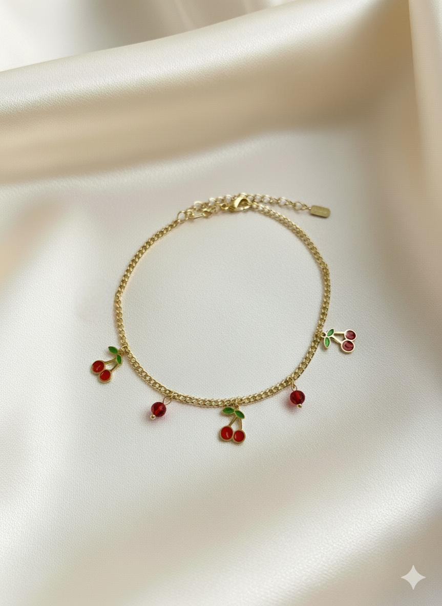 Red Cherry Charm Bracelet
