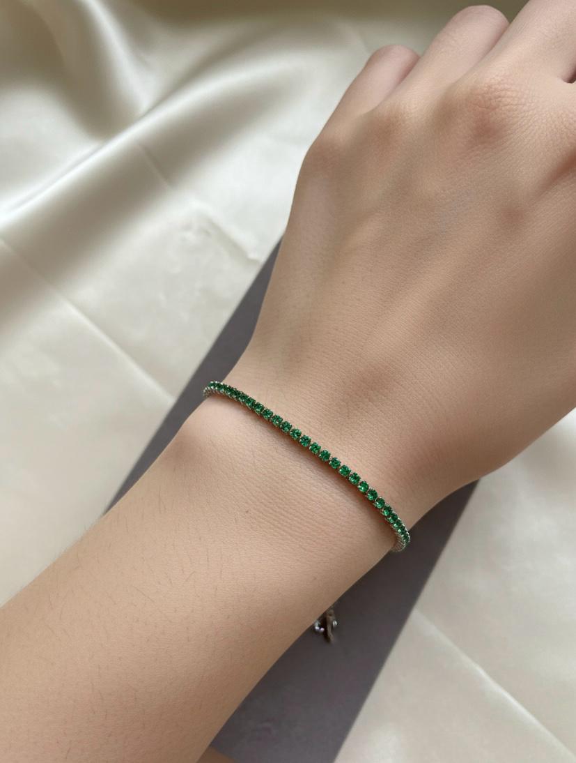 Single Line Emerald Green Tennis Thin Bracelet