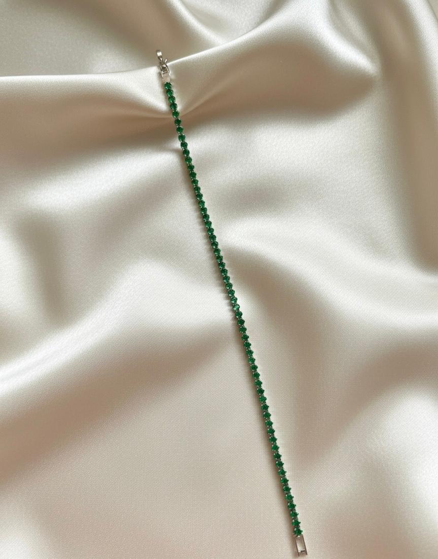 Single Line Emerald Green Tennis Thin Bracelet