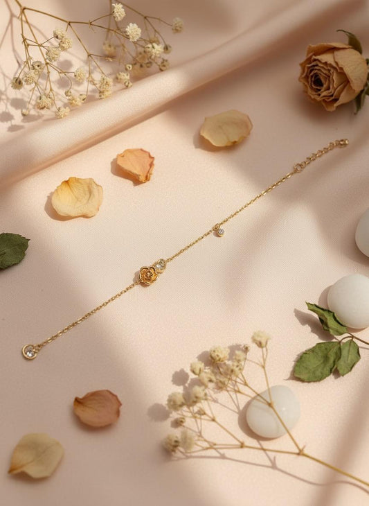 Gold Rose and Heart Bracelet