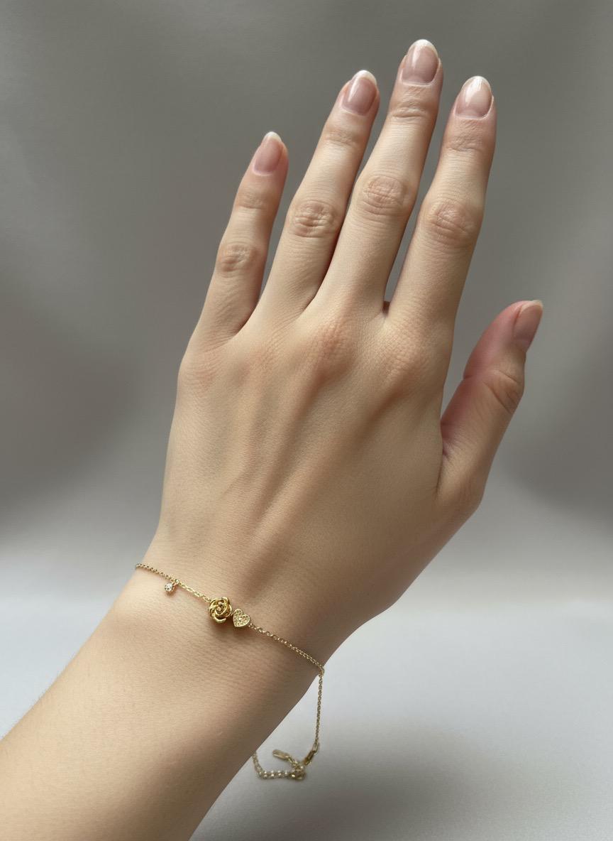 Gold Rose and Heart Bracelet