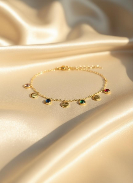 Multi Stone Shell Charm Bracelet