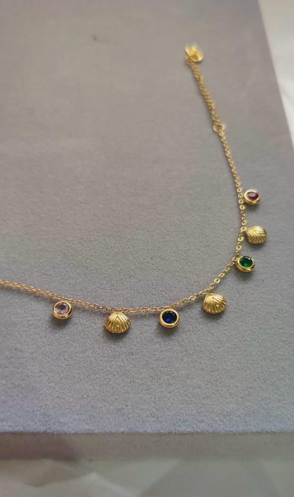 Multi Stone Shell Charm Bracelet