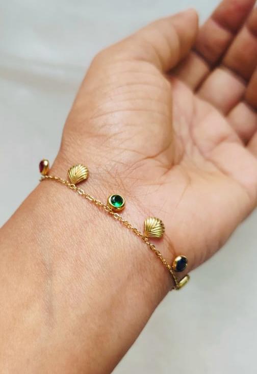Multi Stone Shell Charm Bracelet