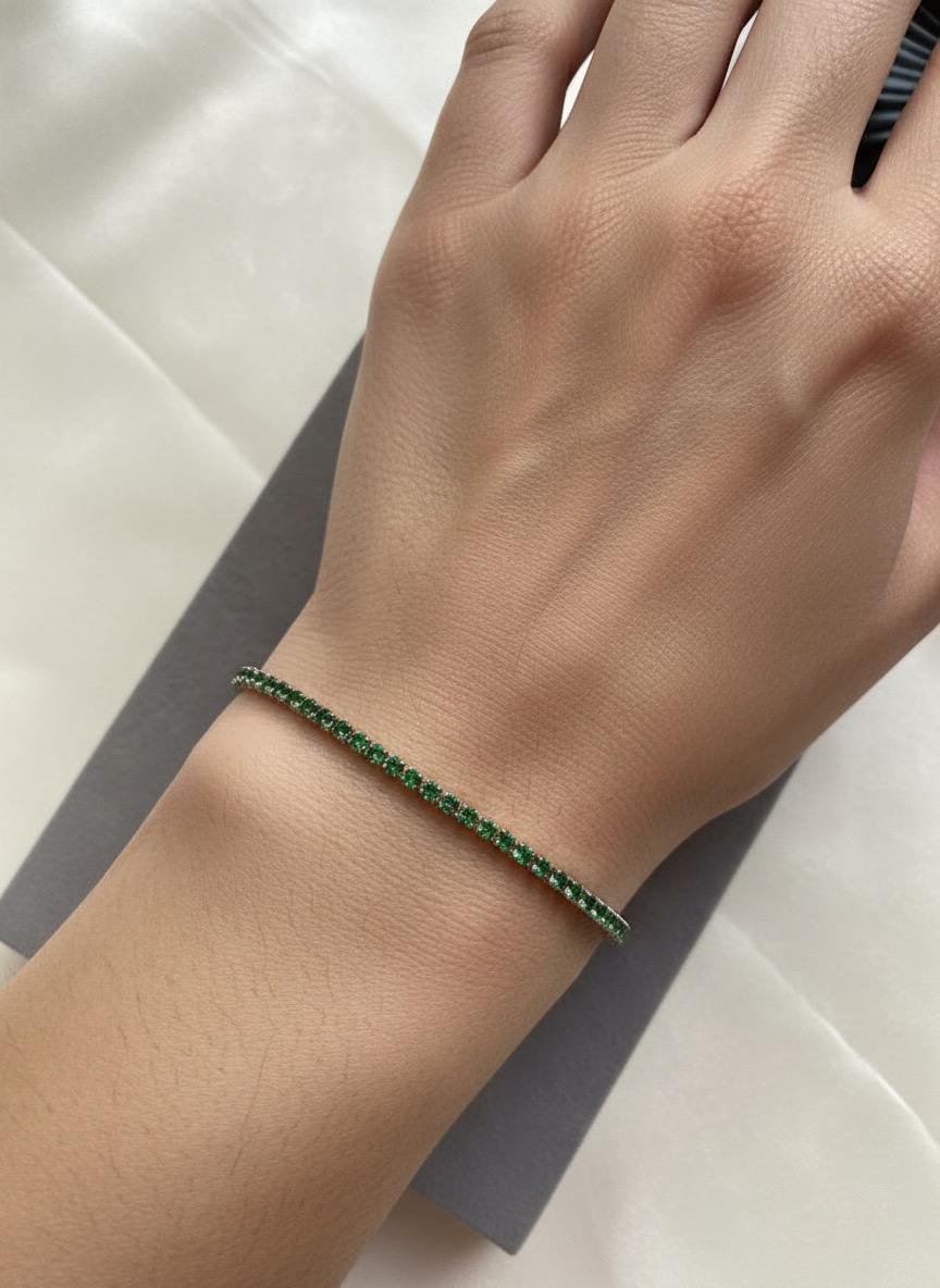 Single Line Emerald Green Tennis Thin Bracelet