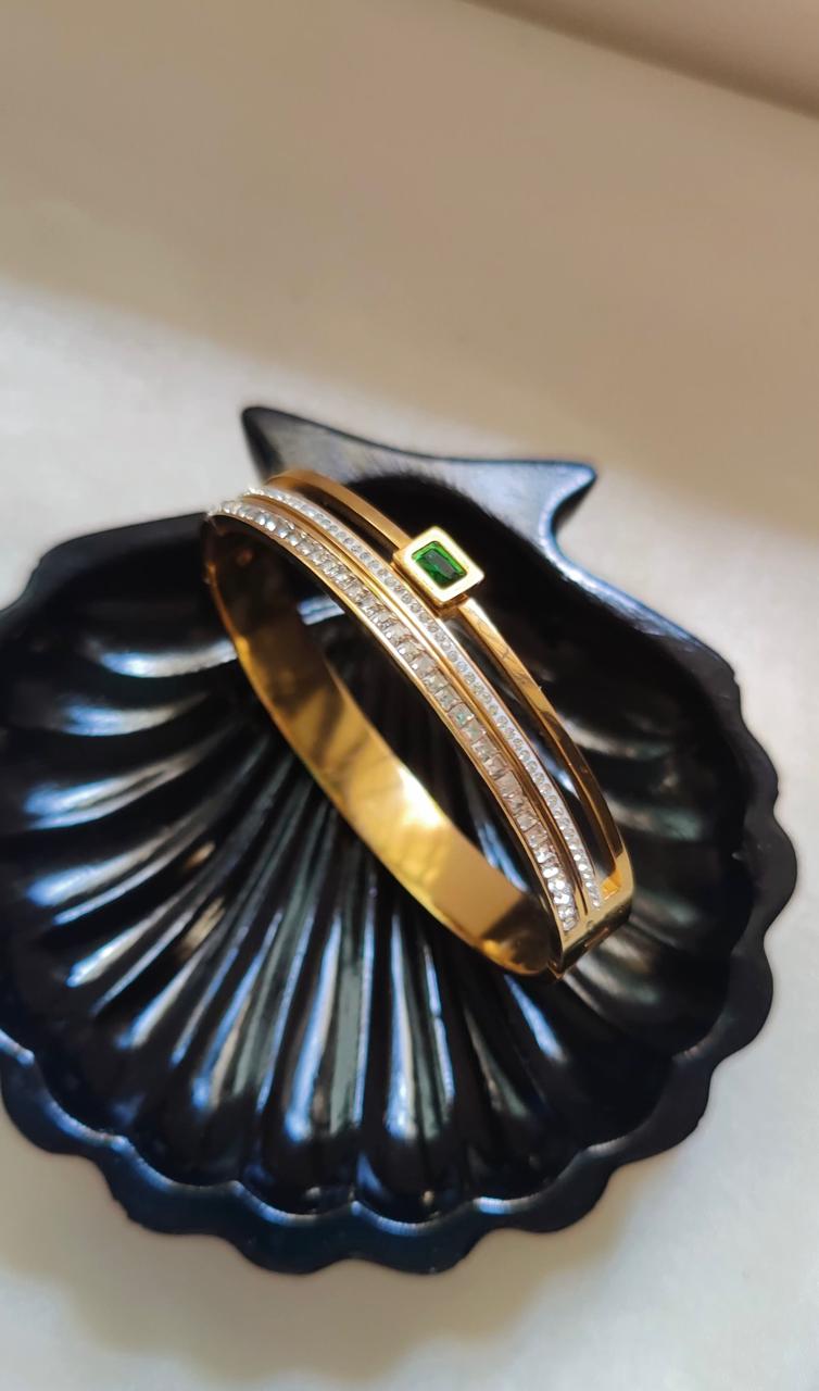 Green Emerald - Double The Sparkle Bangle Bracelet
