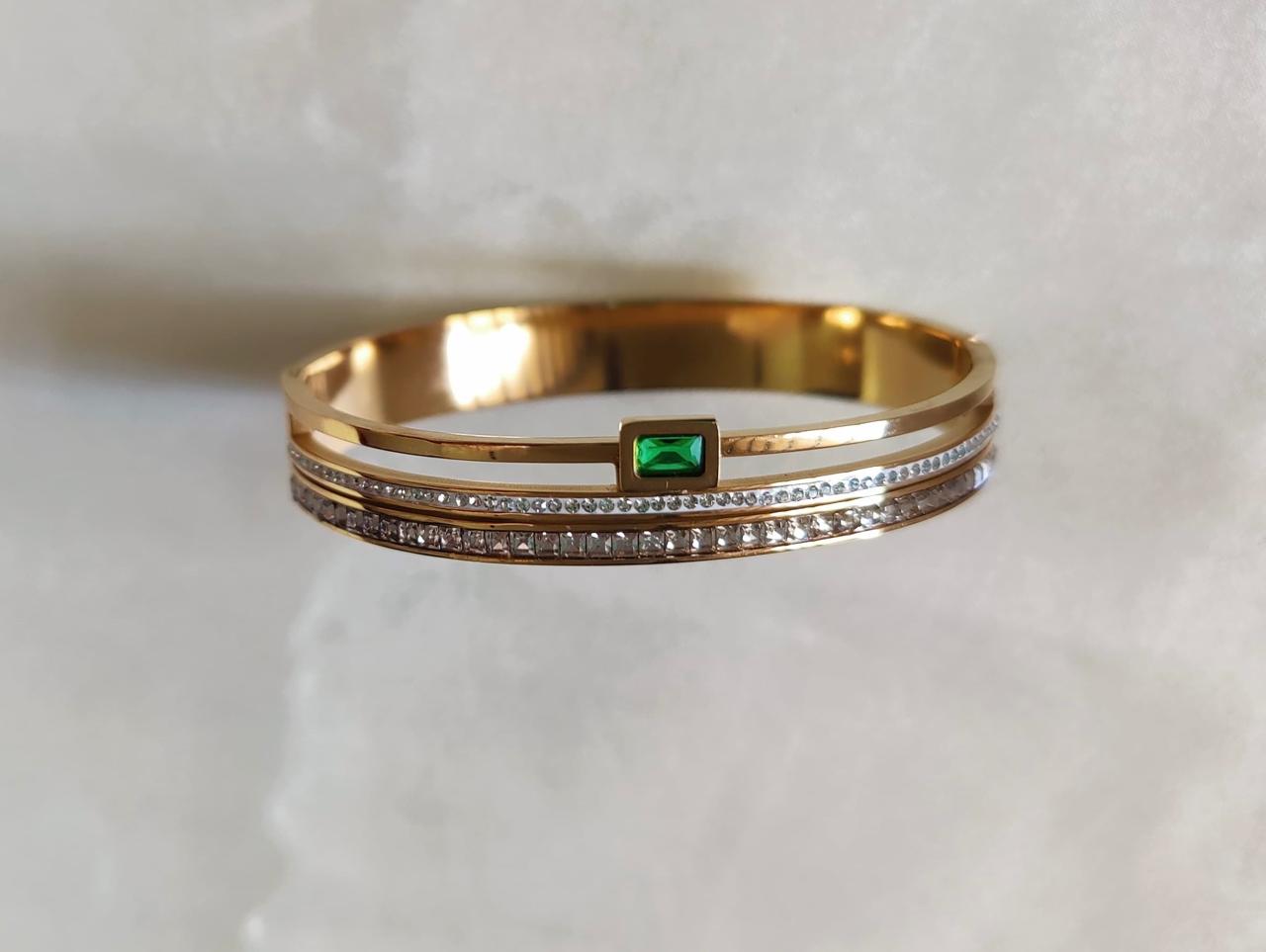 Green Emerald - Double The Sparkle Bangle Bracelet
