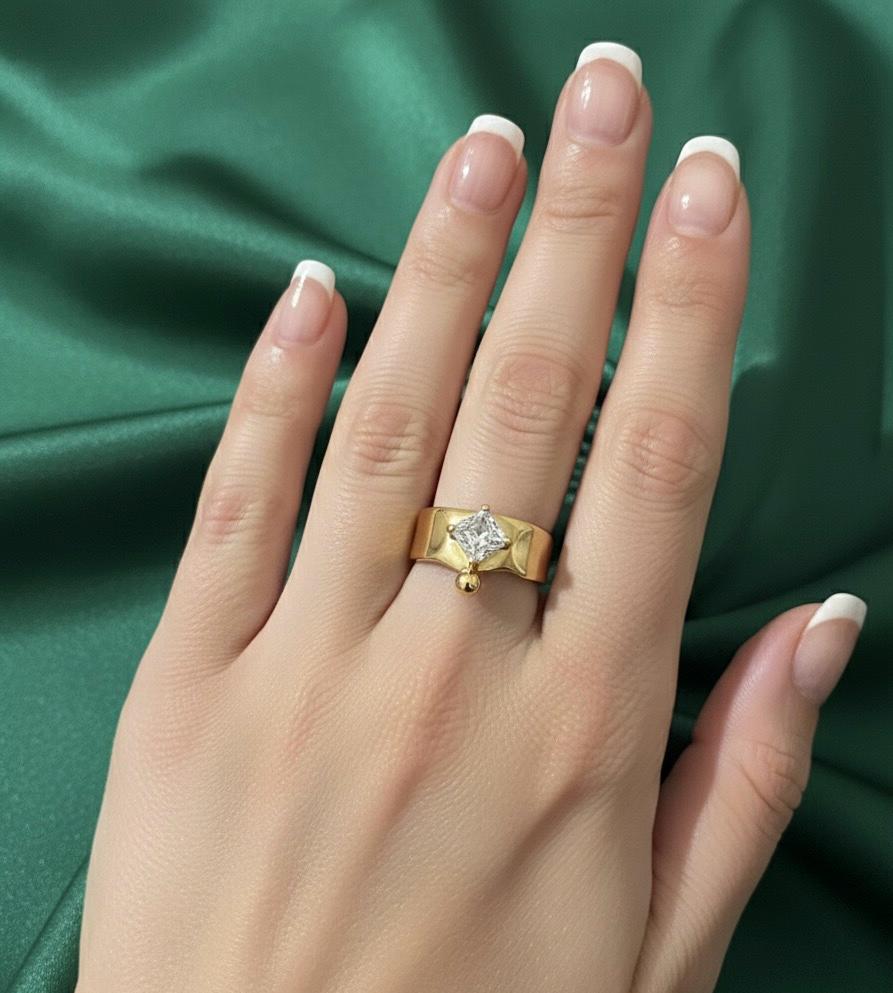Princess Cut Cubic Stone Adjustable  Ring