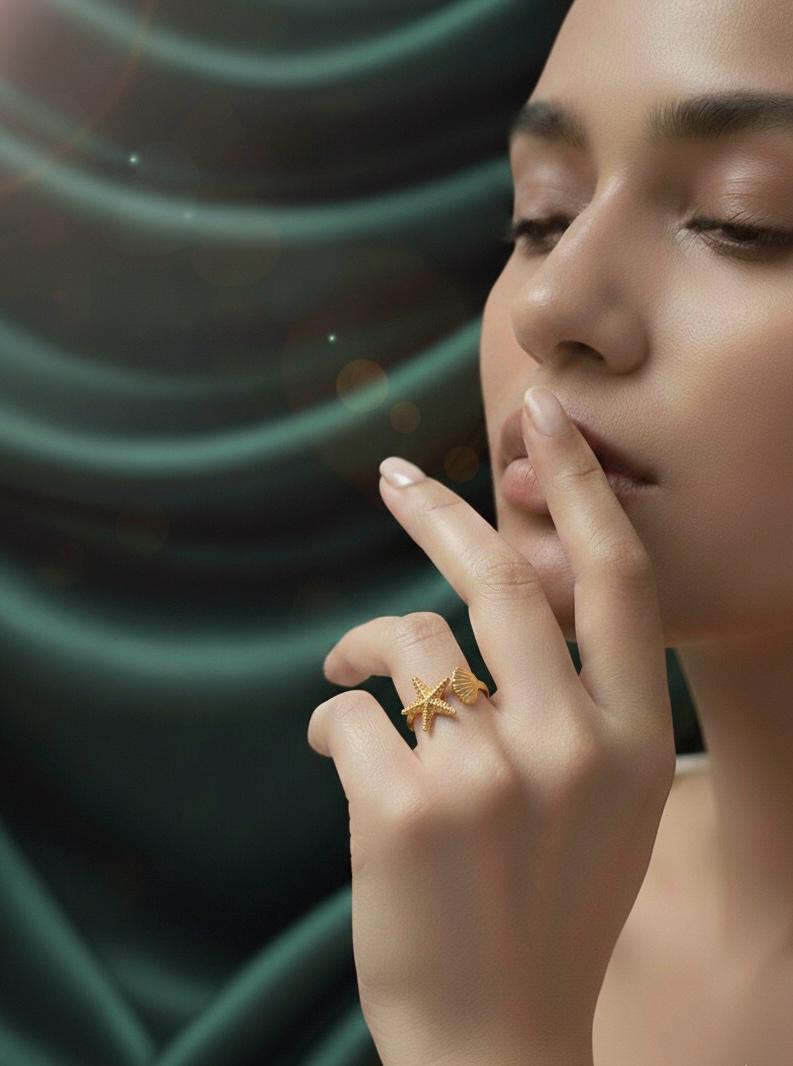 Sea Shell & Starfish Adjustable Ring
