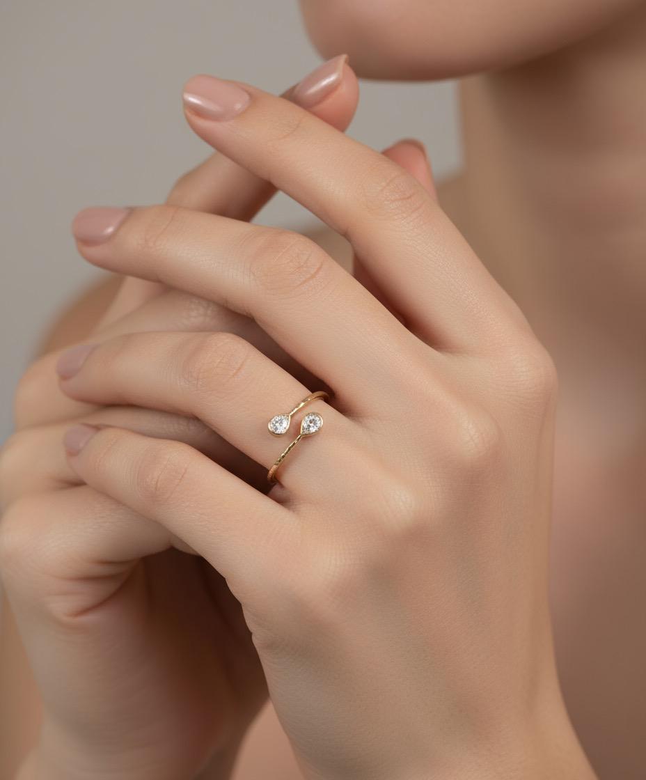 Pear Stone Droplet Adjustable Ring