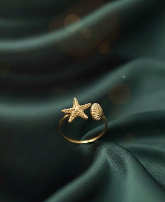 Sea Shell & Starfish Adjustable Ring