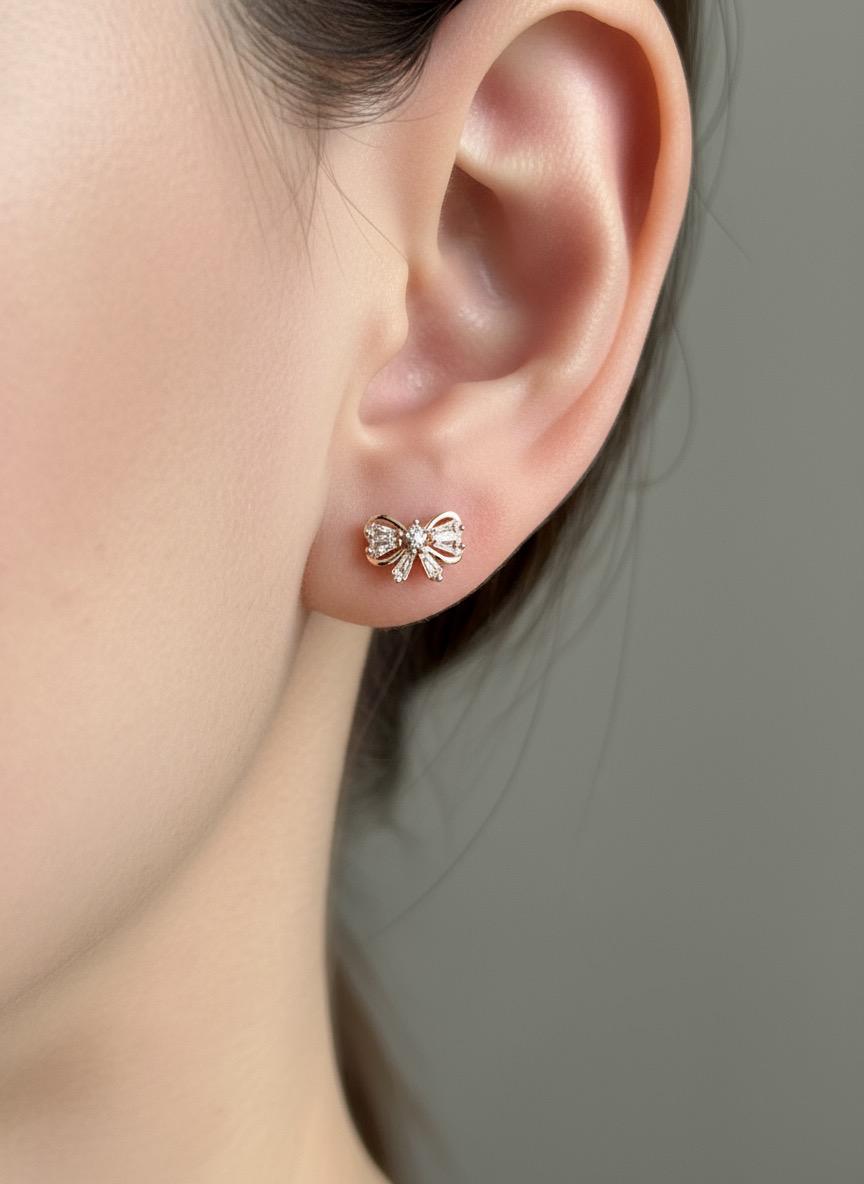 Tiny Shiny Rose Gold Bow Rose Gold Stud Earrings