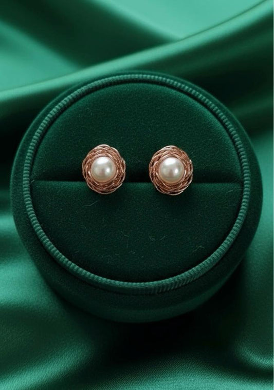 Gold Nested Pearl Rose Gold Stud Earrings