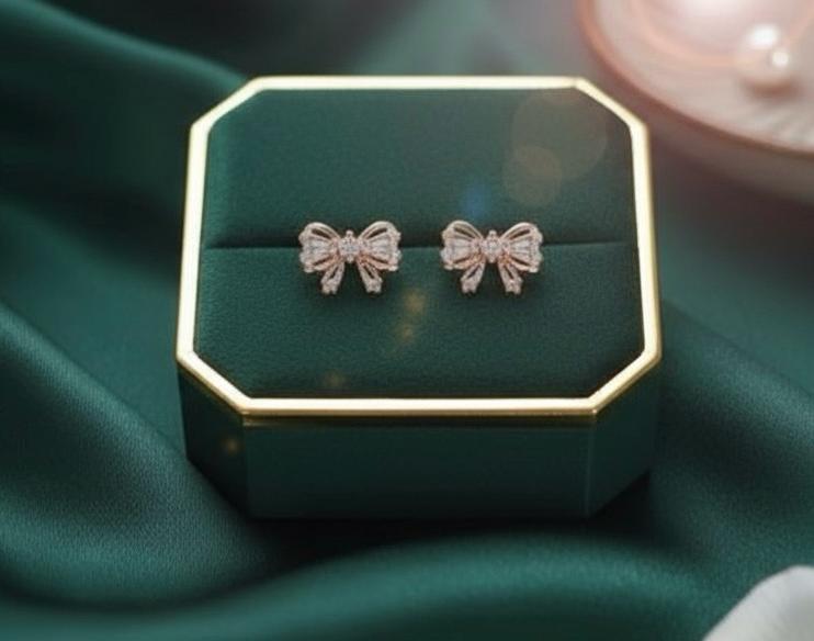 Tiny Shiny Rose Gold Bow Rose Gold Stud Earrings
