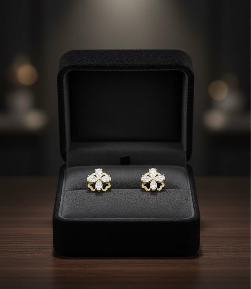 Three Petal Flower Gold Stud