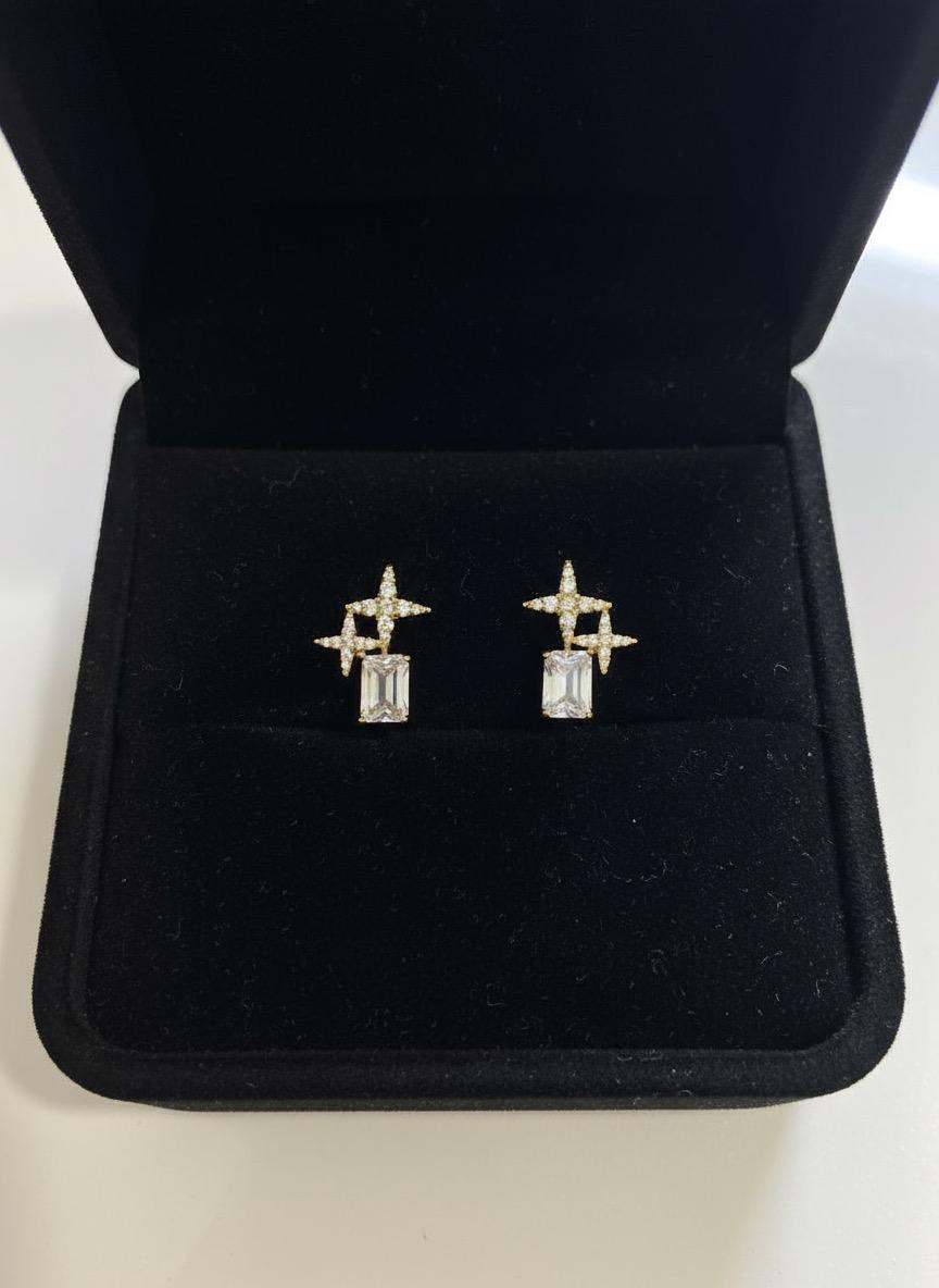 Dual Star Silver Stud Gold Earring